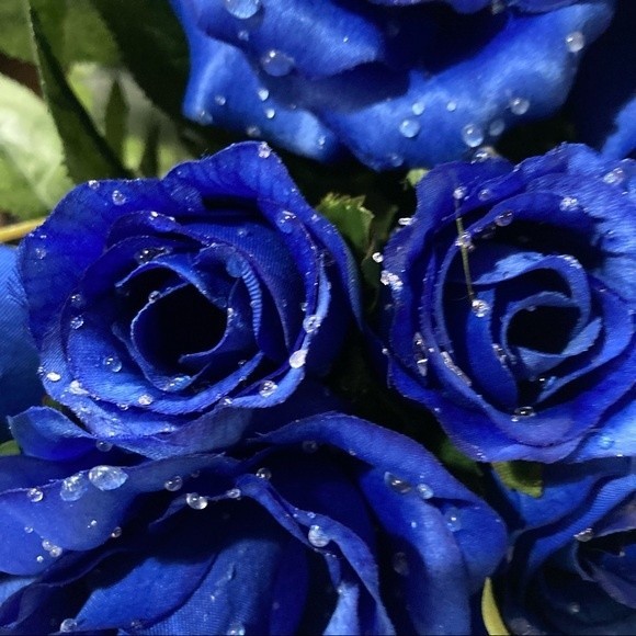 Blue Roses Artificial Flowers Dew Drop Rain Drop 2 Bunches 16" - Picture 15 of 15